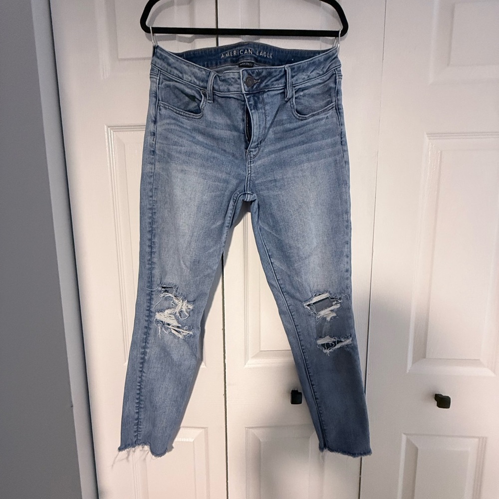 American Eagle Outfitters Super Stretch Distressed Jegging Size 14 Raw Hem